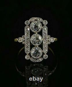 14K Yellow Gold Over 1.85CT White Round Diamond Vintage Art Deco Antique Ring