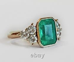 14K Yellow Gold Over 2.50Ct Emerald Cut Green Emerald Antique Vintage Ring