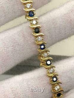 14K Yellow Gold Over Estate & Vintage 8 Ct Sapphire & Diamond Tennis Bracelet 7
