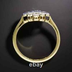 14K Yellow Gold Plated Antique Vintage Art Deco Ring 2.03 Ct Simulated Sapphire