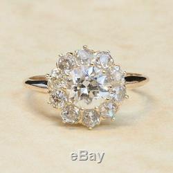 14k White Gold Finish 2.35 Ct Round Cut Diamond Flower Vintage Engagement Ring