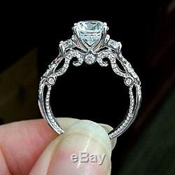 14k White Gold Finish Round Cut 1.50 Ct Diamond Vintage Style Engagement Ring