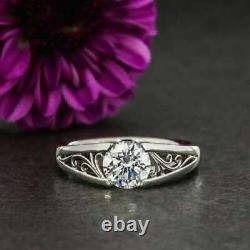 14k White Gold Over Round Cut 1.00ct Vintage Wedding Engagement Moissanite Ring