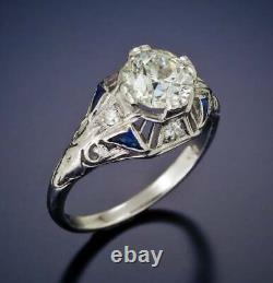 14k White Gold Over Vintage Geometric Late Art Deco Milgrain Ring 1.5Ct Diamond