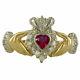 14k Yellow Gold Finish 1 Ct Heart Cut Ruby & Diamond Claddagh Engagement Ring