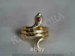 14k Yellow Gold Finish Red Ruby Cut Diamond Women's Cocktail Vintage Snake Ring