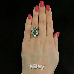 14k Yellow Gold Over 4.00 Ct Emerald & Diamond Vintage Cocktail Ring