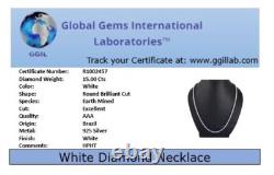 15Ct 3mm White Diamonds Tennis Necklace- Great Sparkle! FREE Diamond studs