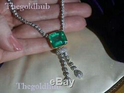 18k White Gold Over Emerald Diamond Necklace Pendant Vintage Box Huge 13.61 Cts