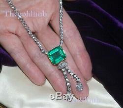 18k White Gold Over Emerald Diamond Necklace Pendant Vintage Box Huge 13.61 Cts