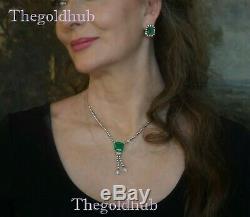 18k White Gold Over Emerald Diamond Necklace Pendant Vintage Box Huge 13.61 Cts