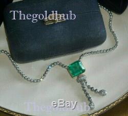 18k White Gold Over Emerald Diamond Necklace Pendant Vintage Box Huge 13.61 Cts