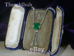 18k White Gold Over Emerald Diamond Necklace Pendant Vintage Box Huge 13.61 Cts