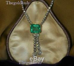 18k White Gold Over Emerald Diamond Necklace Pendant Vintage Box Huge 13.61 Cts