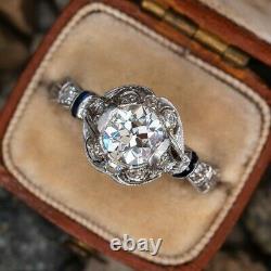 1920's Antique Vintage Engagement Ring 1.9Ct Round Diamond 14K White Gold Filled