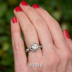 1920's Antique Vintage Engagement Ring 1.9Ct Round Diamond 14K White Gold Filled