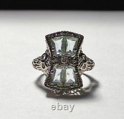 1930s Antique Victorian Style Fancy Cut Aquamarine & One White CZ Classic Ring