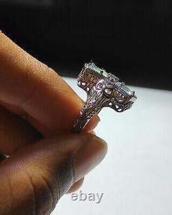 1930s Antique Victorian Style Fancy Cut Aquamarine & One White CZ Classic Ring