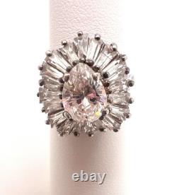 1950's Sterling Silver Cocktail Or Engagement Ring Baguette Cut CZ's Vintage