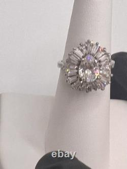 1950's Sterling Silver Cocktail Or Engagement Ring Baguette Cut CZ's Vintage