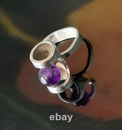 1960's Modernist Henning Ulrichsen Denmark Amethyst Sphere Ring Sterling Silver