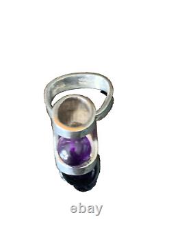 1960's Modernist Henning Ulrichsen Denmark Amethyst Sphere Ring Sterling Silver