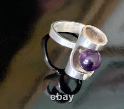1960's Modernist Henning Ulrichsen Denmark Amethyst Sphere Ring Sterling Silver