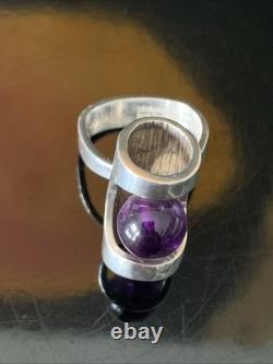1960's Modernist Henning Ulrichsen Denmark Amethyst Sphere Ring Sterling Silver