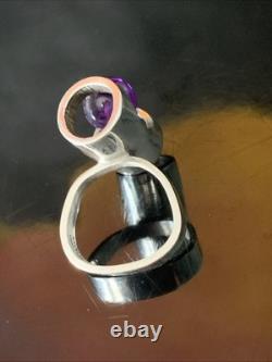 1960's Modernist Henning Ulrichsen Denmark Amethyst Sphere Ring Sterling Silver