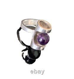 1960's Modernist Henning Ulrichsen Denmark Amethyst Sphere Ring Sterling Silver