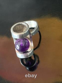 1960's Modernist Henning Ulrichsen Denmark Amethyst Sphere Ring Sterling Silver