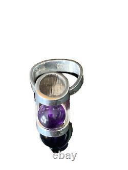 1960's Modernist Henning Ulrichsen Denmark Amethyst Sphere Ring Sterling Silver