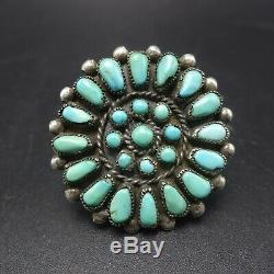 1960s Vintage NAVAJO Sterling Silver TURQUOISE Petit Point Cluster RING size 7