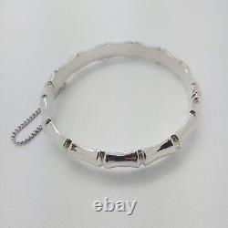 1963 Vintage 925 Sterling Silver Bamboo Design Hinged Bangle Bracelet