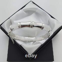 1963 Vintage 925 Sterling Silver Bamboo Design Hinged Bangle Bracelet