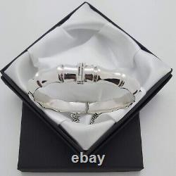 1963 Vintage 925 Sterling Silver Bamboo Design Hinged Bangle Bracelet