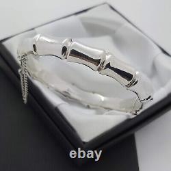 1963 Vintage 925 Sterling Silver Bamboo Design Hinged Bangle Bracelet