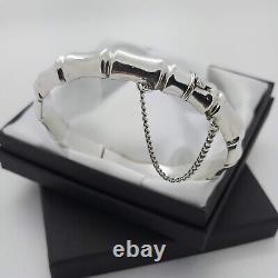 1963 Vintage 925 Sterling Silver Bamboo Design Hinged Bangle Bracelet