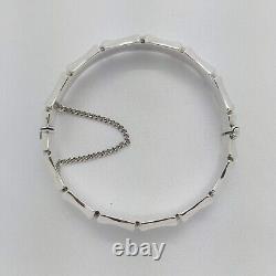 1963 Vintage 925 Sterling Silver Bamboo Design Hinged Bangle Bracelet