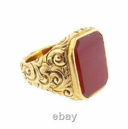1968 Antique Vintage Men Signet Ring in 18K Yellow Gold Over with Red Ruby Stone
