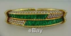 1990s Vintage RARE Emerald & Diamond 14k Yellow Gold Over Bangle 7.5 Bracelet