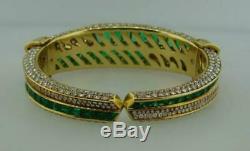 1990s Vintage RARE Emerald & Diamond 14k Yellow Gold Over Bangle 7.5 Bracelet