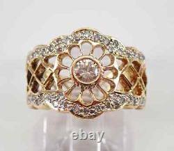 1Ct Round Real Moissanite Vintage Engagement Ring 14K Yellow Gold Silver Plated