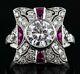 2.00 Ct Round Cut Diamond & Red Ruby Vintage Art Deco Engagement 925 Silver Ring