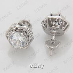 2.00 Ct Round Cut Diamond Vintage Milgrain Stud Earrings 14K White Gold Finish