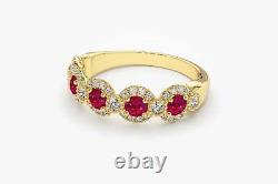2.00 Ct Round Cut Red Ruby Half Eternity Wedding Band Ring 14K Rose Gold Finish