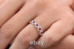 2.00 Ct Round Cut Red Ruby Half Eternity Wedding Band Ring 14K Rose Gold Finish