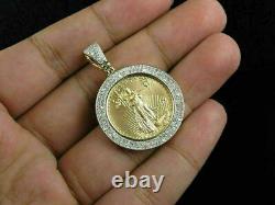2.00 Ctw Round Diamond 14K Yellow Gold Over Lady Liberty Coin Pave Charm Pendant