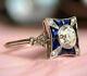 2.00ct Round Cut Diamond & Blue Engagement Art Deco Ring 14k White Gold Over