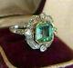 2.0ct Green Asscher Diamond Engagement Ring Vintage Art Deco 14k White Gold Fin